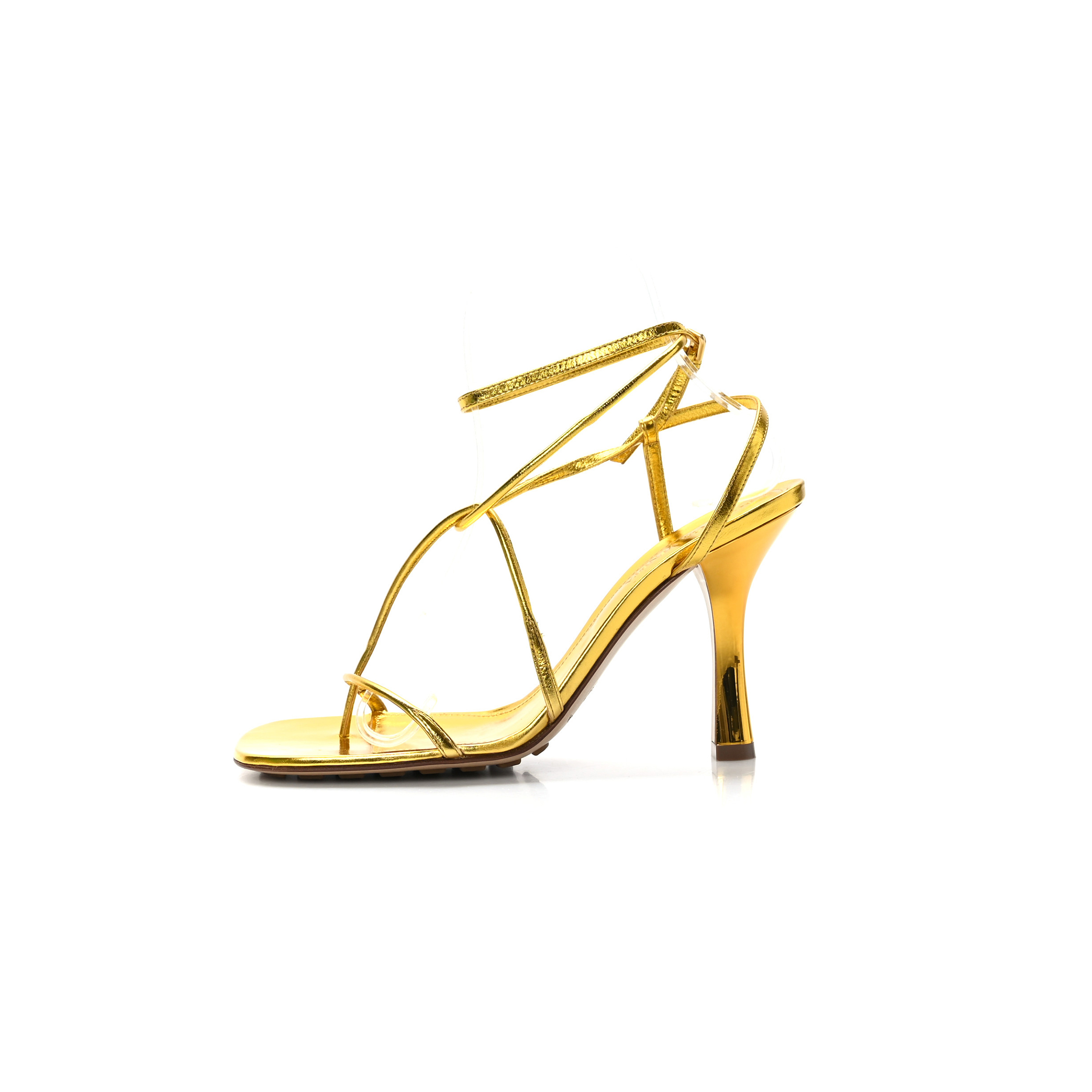 BOTTEGA VENETA LAMINATED CALFSKIN THE LINE 90MM SANDALS 365 GOLD 